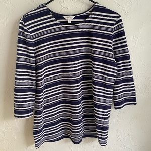 4 for $20 | Coral Bay Navy and White Striped 3/4 Sleeve Shirt